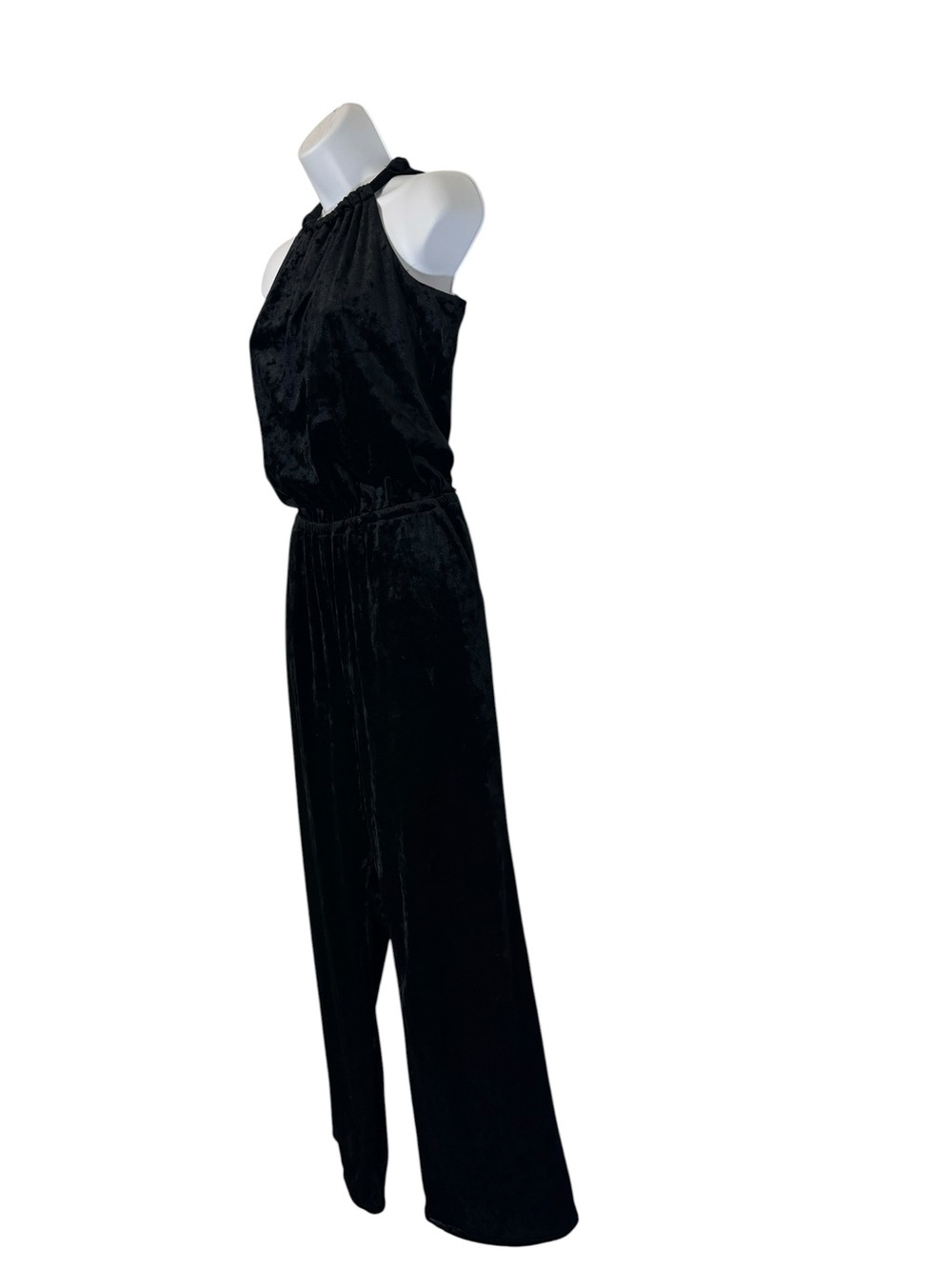Trina Turk Black Velvet Party Halter Wide-Leg Jumpsuit SzS NWT FLAWED NO BELT - Picture 3 of 12